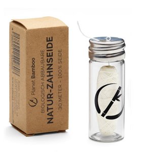 Natural dental floss in a glass bottle - 30 meters - with candelilla wax & mint oil