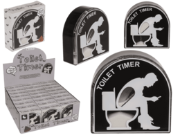  "Toilet timer sand hourglass, plastic bathroom humor novelty gift, black white design"
