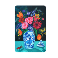 Flowers Eco Card with blue and white vase | Sustainable Birthday Card Flowers Cards | Colorful Art Greeting Cards | Trendy Party Cards