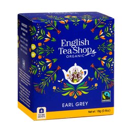 "Earl Grey organic Fairtrade tea with 8 tea bags. The tea has a classic Earl Grey flavor with a blend of black tea and bergamot."
