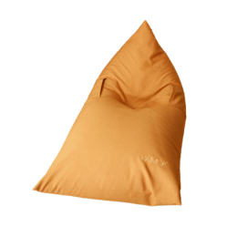 A large, plush, orange-colored ottoman or bean bag chair. The shape is rounded and tall, with a soft, textured fabric surface. This versatile piece of furniture could be used as extra seating or as a casual lounge area in a living room or family room.