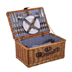LAGUIOLE, Picnic Basket for 4 People, Wicker, Cotton, Ceramic, Metal and PVC, Nomadic Meals, Open Air, Outdoor, Camping, Hiking, Brown