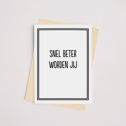Greeting card with text "Get well soon you" in a simple, minimalist design.