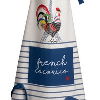 Recycled kitchen apron French Cocorico Ecru/blue 85 x 72