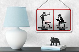 Tin sign note 18x12cm Please pee while sitting (b/w) decoration