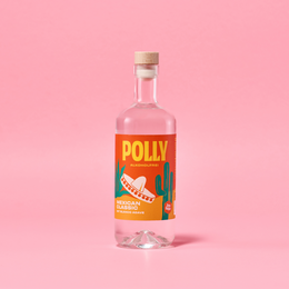  Alcohol-free tequila alternative in a 500ml bottle with a bright yellow and blue label featuring the brand name "Polly".
