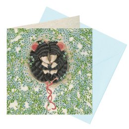 Luxury blue greeting card with a forget-me-not flower design and two mice in the center. The card is suitable for love and romance.