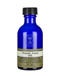 Organic Argan Oil, 50 ml, blue glass bottle with black cap, for body care.