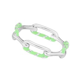 A sterling silver ring with a neon green twist design, available in sizes 54 and 58. This statement ring features a unique and eye-catching style.