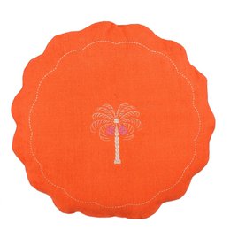  Vibrant orange cushion with an embroidered palm tree design, perfect for adding a tropical touch to any living space.