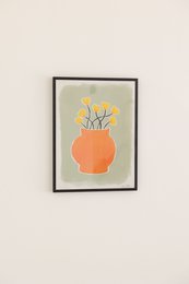  Vibrant orange vase with yellow flowers, modern art print, minimalist home decor