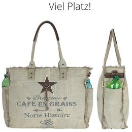 Sunsa dameshandtas. Schoudertas gemaakt van canvas en leer. Tas in vintage retrostijl. Grote shopper damestas als weekendtas.