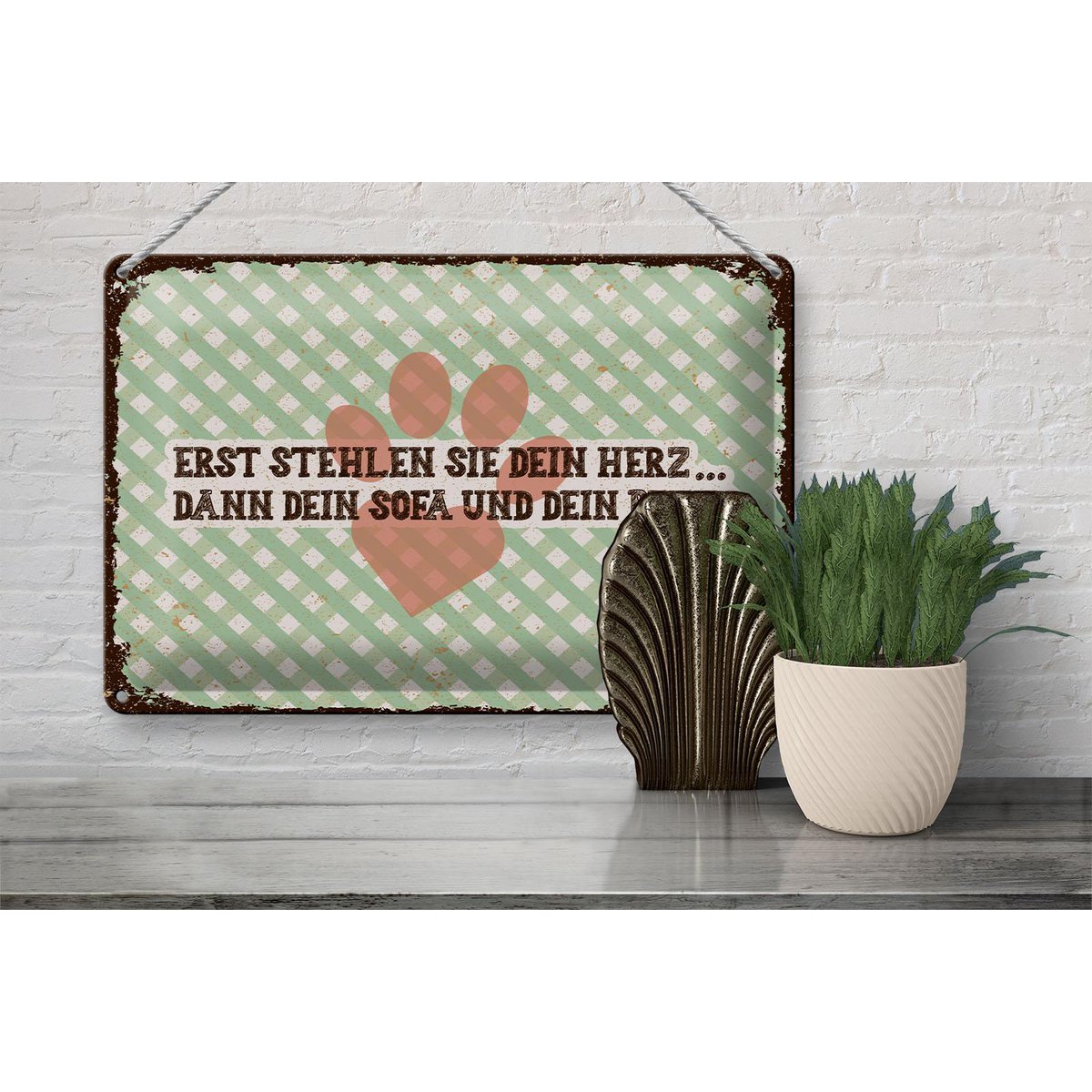 Blechschild Tiere 20x30 cm erst stehlen sie dein Herz dann Sofa und Bett Schild