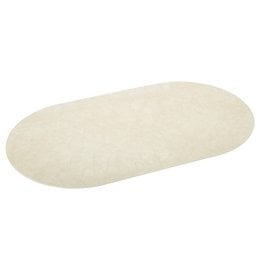 Oval-shaped stone-colored placemat made of durable material, suitable for use as a food bowl or decorative accent.