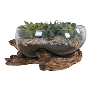 San Marino Waterdrop - Teakhout, Glas, Staal, Natuurlijk - 26x26x20 cm