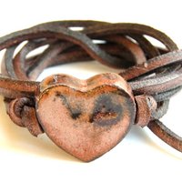 Bracelet leather lace with heart rust