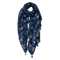 Schal Damen Print 90x180 cm Blau Weiß Synthetik Blumenschal Damen