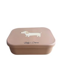  Brown silicone bread bin with dachshund dog design, rounded rectangular shape, cute pet storage container.
