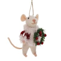 Muis met kerstjas en kerstkrans vilt