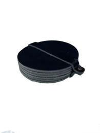 Set of 6 round black leather coasters, 10 cm in diameter.