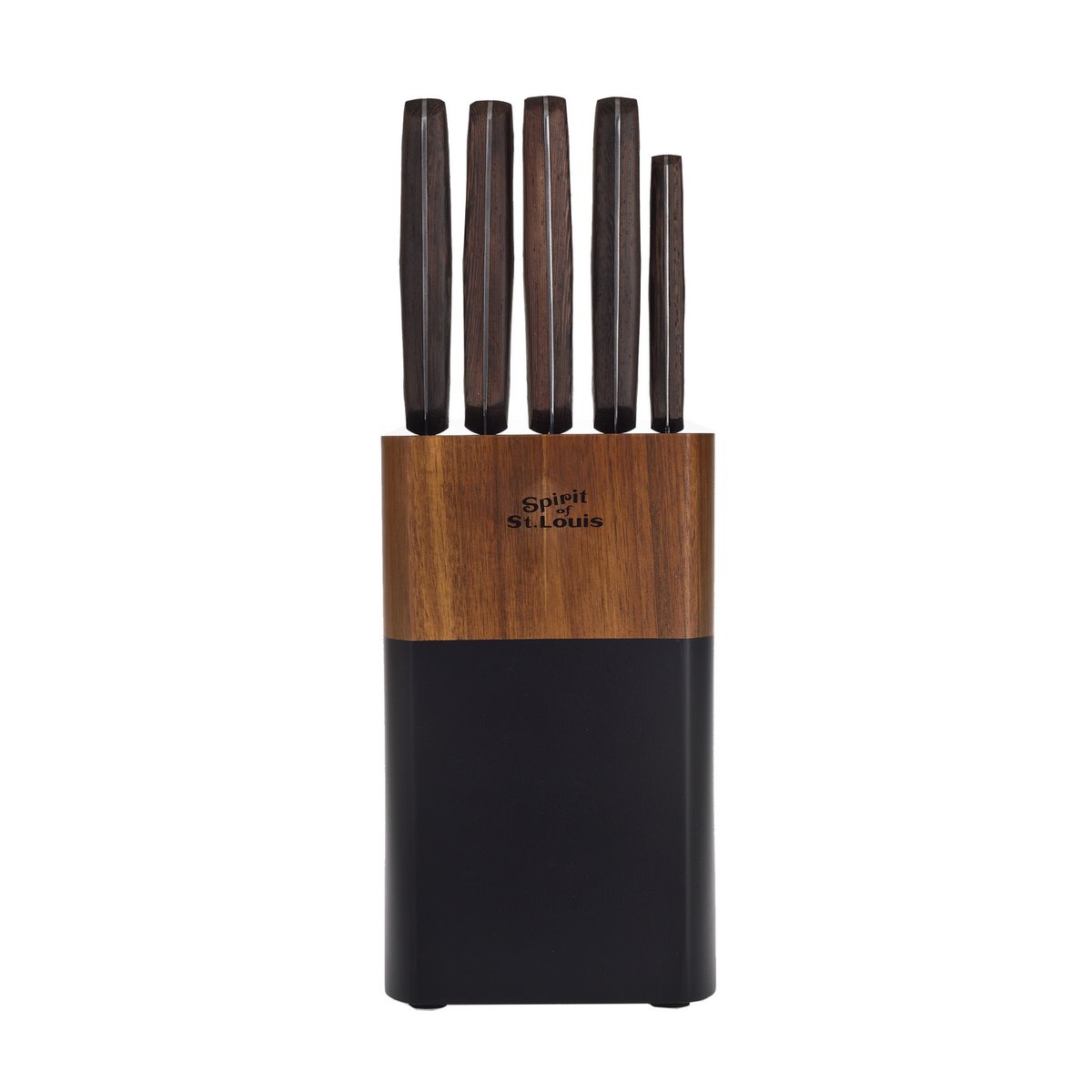 SOSL, Set de 5 Pièces, Ensemble Couteaux de Cuisine, Set Acier Inoxydable, Titane, avec Bloc en Bois d'Acacia, Couteaux de Chef, Pain, Écumoire,Viande, Poisson, Lame Noire