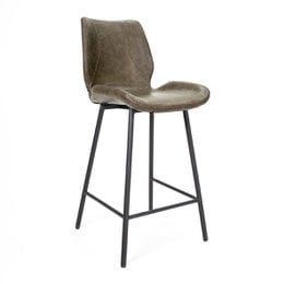 Green leather barstool with black metal frame, modern industrial style.