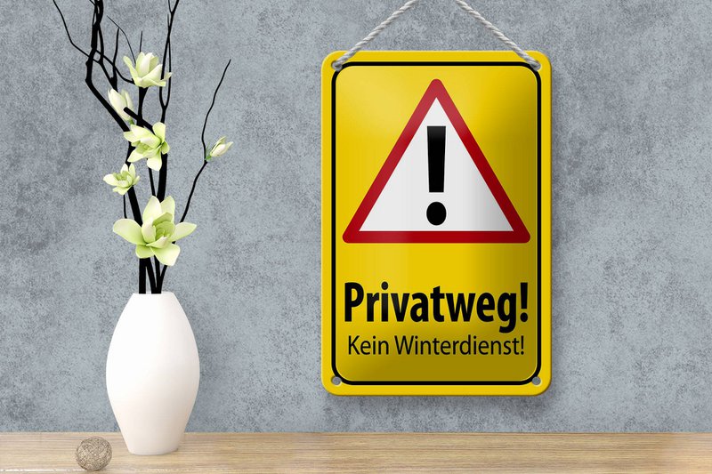 Tin sign note 18x12cm private road no winter service decoration