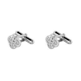 Silver cufflinks with a Rudy logo design. Made of metal with a textured, woven pattern. Suitable for formal wear and business attire.