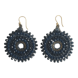  Circular blue beaded earrings with a statement design.