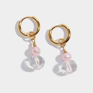 Crystal pendant hoops gold plated, clear crystal pendant earrings