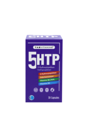 Purple 5-HTP supplement tablets and capsules bottle, daily vitamin food supplement