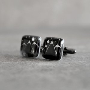 Cuff links with mountains, Black color, Unique gift for men
