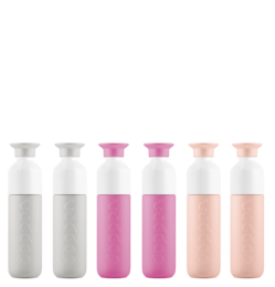  Insulated thermos bottle in a mix of pastel colors including white, pink, and mint green. The bottle has a sleek, minimalist design and is suitable for hot and cold beverages.