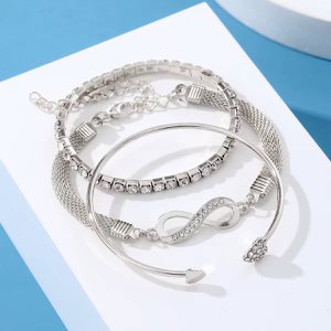 Heart sound silver-colored zirconia bracelet set-love & infinity | 3-part | Gift