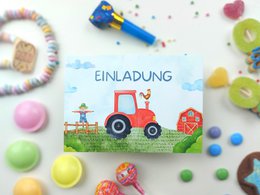 Traktor Einladungskarten - Bauernhof Einladungskarten Set zum Ausfüllen inkl. Umschläge - Bauernhof Kindergeburtstag - Mottoparty Trecker