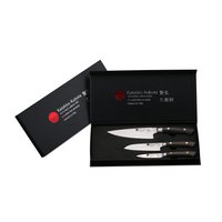KATAHIRO KUBOTA Scythe 3pcs. Chef's/Santoku knife set made of damask and ebony handle