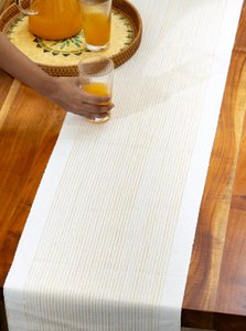 Dining Table Runner – Ribbed Cotton Weave, Glitter Stripes – 14x62 inches (4-6 Seater)