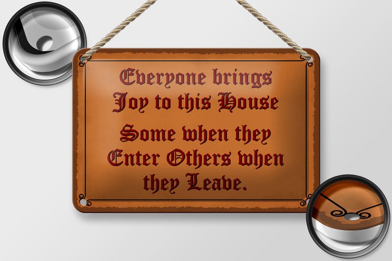 Tin sign saying 18x12cm everyone brings joy this house decoration