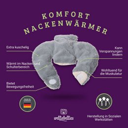  Plush comfort neck warmer with organic millet filling and relaxing health herbs. Soft, warm, and designed for soothing neck and shoulder comfort.