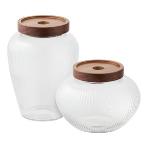 Maya Voorraadpot in glas, glas/acacia, set van 2