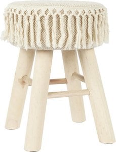 Handgemaakte Houten Kruk met Macramé Zitting – Ø 28 x 40 cm – Boho / Bohemian Zitkrukje van Natuurlijke Materialen – Decoratieve Kruk voor Woonkamer, Hal of Slaapkamer – Bijzetkruk – Bruin