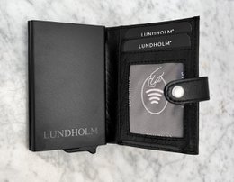Læderkortholder + nøgleorgan sort — gavesæt til mænd — Lundholm Örebro Safety Wallet