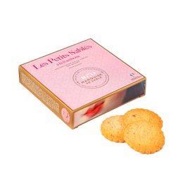 Raspberry chip shortbread cookies in a 100g cardboard box. Buttery, crumbly shortbread cookies with raspberry chips.