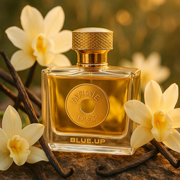  Golden square perfume bottle, luxury women's fragrance, gourmand oriental scent, gold accents, floral notes