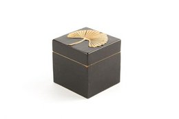 Small cube-shaped storage box with Ginkgo leaf pattern in stone color.