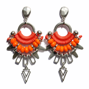 JARDÍN coral orange statement earrings with beads