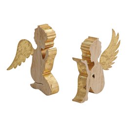  Wooden angel figurines with wings, made of natural wood materials, measuring approximately 19-21 cm in height.