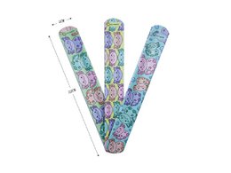 Colorful axolotl clap bracelet with purple, blue, green glitter pattern, fun toy accessory.
