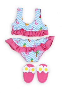 Puppen-Bikini "Flamingo Ella" mit Badeschläppchen, Gr. 35-45 cm