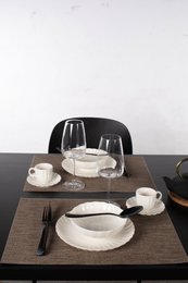  Dark grey and cappuccino rectangular placemat, microban antimicrobial protection, modern minimalist style, table setting accessory.
